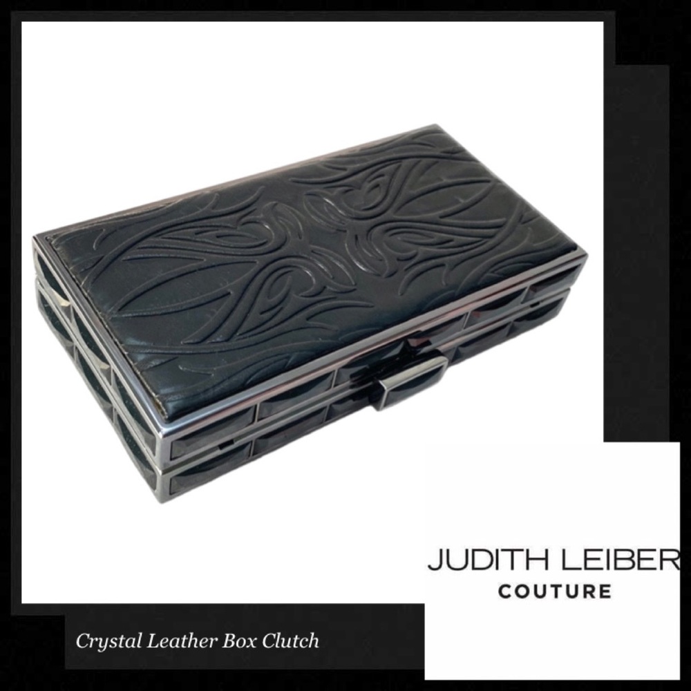 JUDITH LEIBER Crystal Faceted Embossed Leather Box Clutch